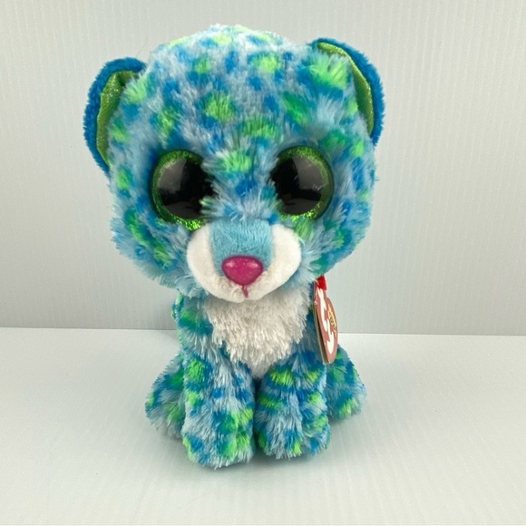 Ty Beanie Boos Leona the Leopard Plush 6 inches Blue and Green Stuffed Animal - Picture 1 of 12